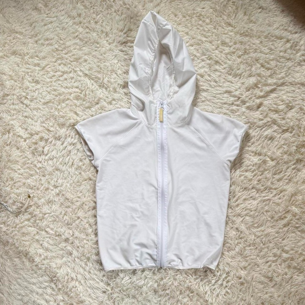 Dkny White Hooded Zip-Up Short Sleeve Top